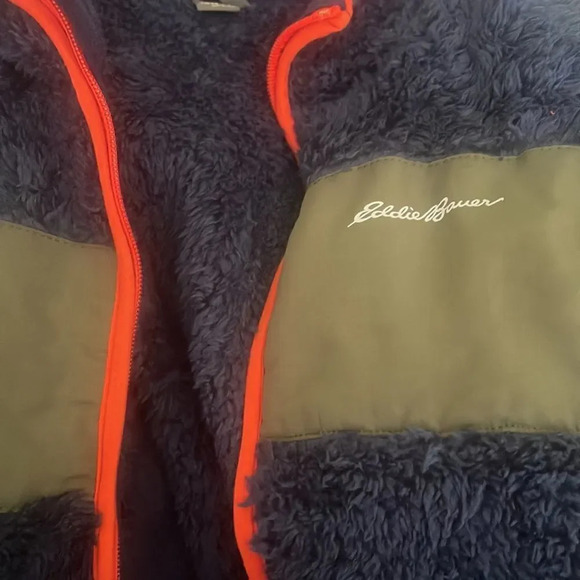 #12 Eddie Bauer Boys High Pile Jacket, Blue Orange Gray XSmall NWOT - Picture 8 of 9